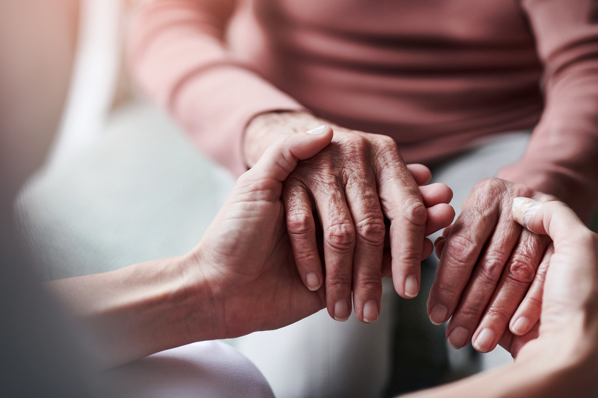 Heimplatz unbezahlbar? Die Kosten für Pflegeleistungen steigen – Was können Versicherte tun? | © Cecilie Arcurs / iStock Zwei Hände umschließen die Hände einer älteren Dame. | © Cecilie Arcurs / iStock