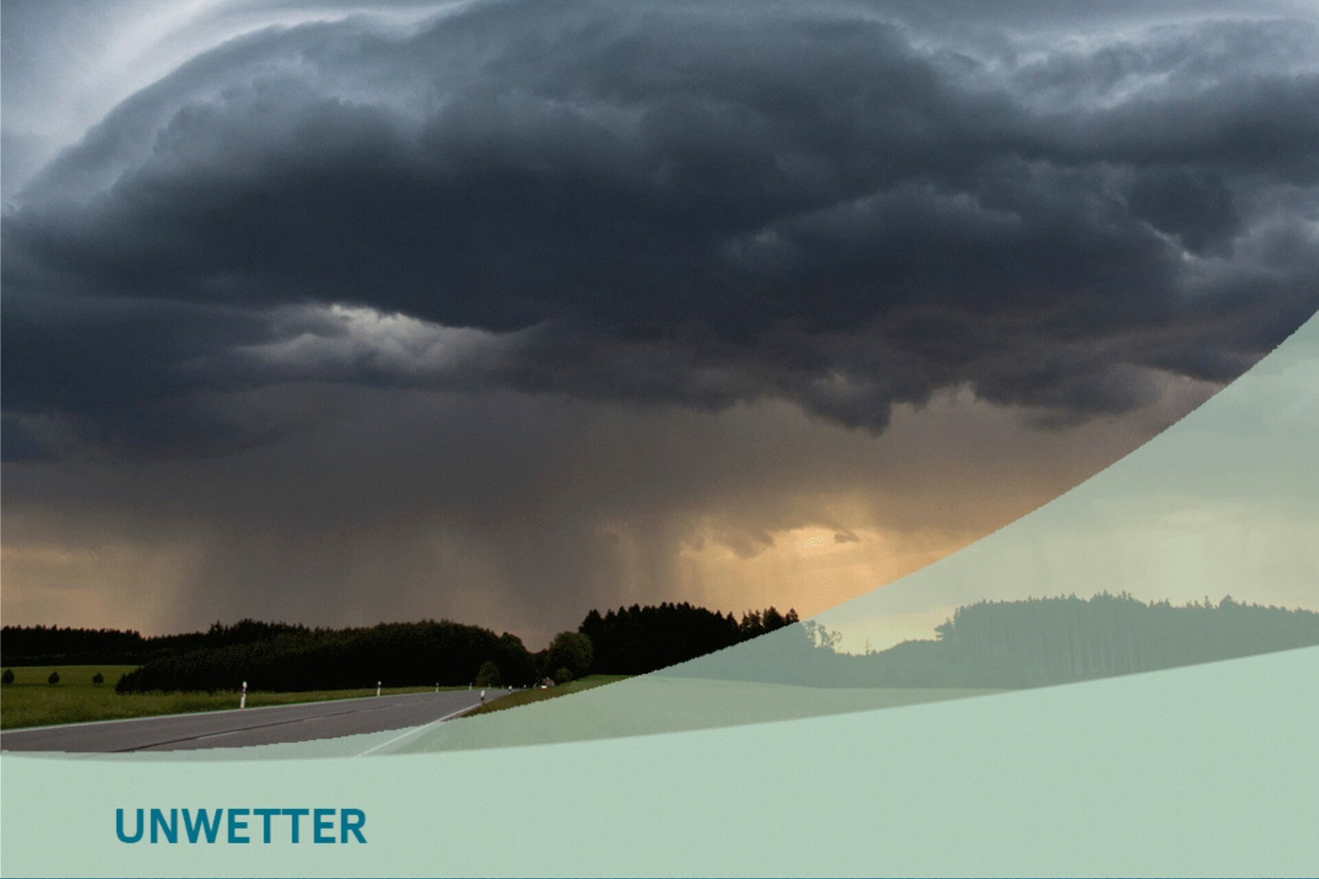 Auf dem Bild sieht man dunkle dicke Wolken, aus denen in der Ferne wohl schon starker Regen kommt. Auf dem Bild steht unten geschrieben "Unwetter" | © DerTobiSturmjagd / Pixabay 